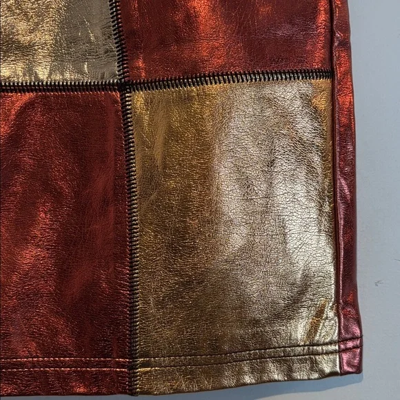 Glamorous bronze and gold patchwork faux leather mini skirt size US10 - Picture 9 of 11
